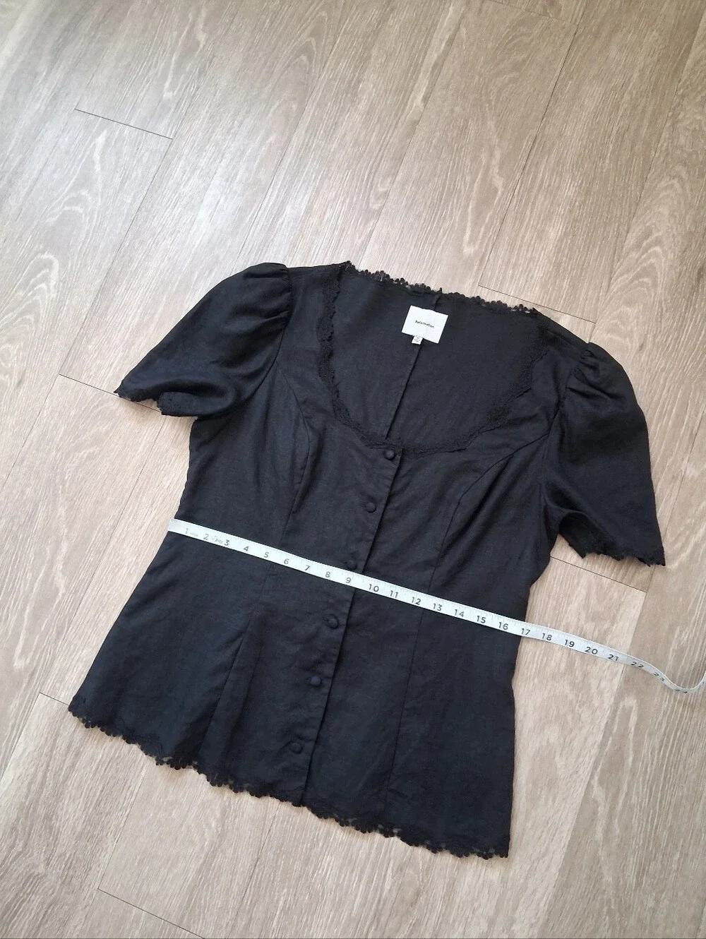 Reformation Anabella Black Linen Blouse Milkmaid Lace Parisian